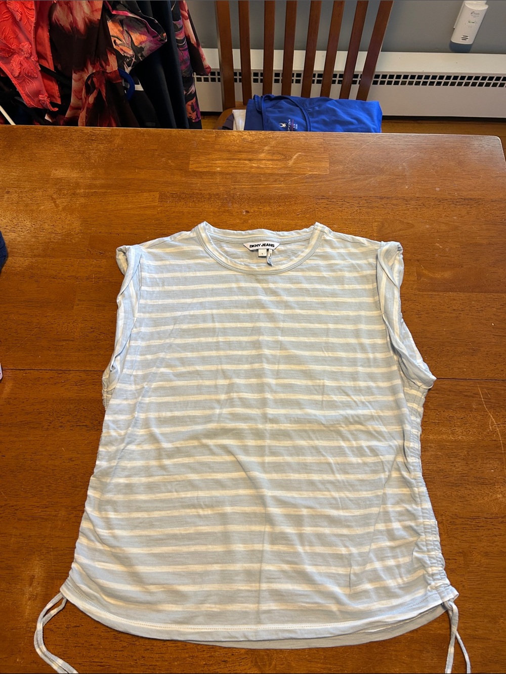 DKNY Jeans Light Blue & White Striped Sleeveless Tank Top
